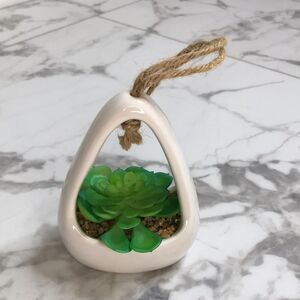Mini Hanging Faux Succulent Planter White Ceramic Decor Boho Farmhouse